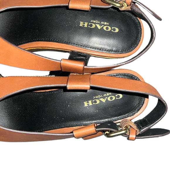 Coach Adessa Brown Leather Platform Heels Sandals Size 9 Slingback Studded - Picture 5 of 9